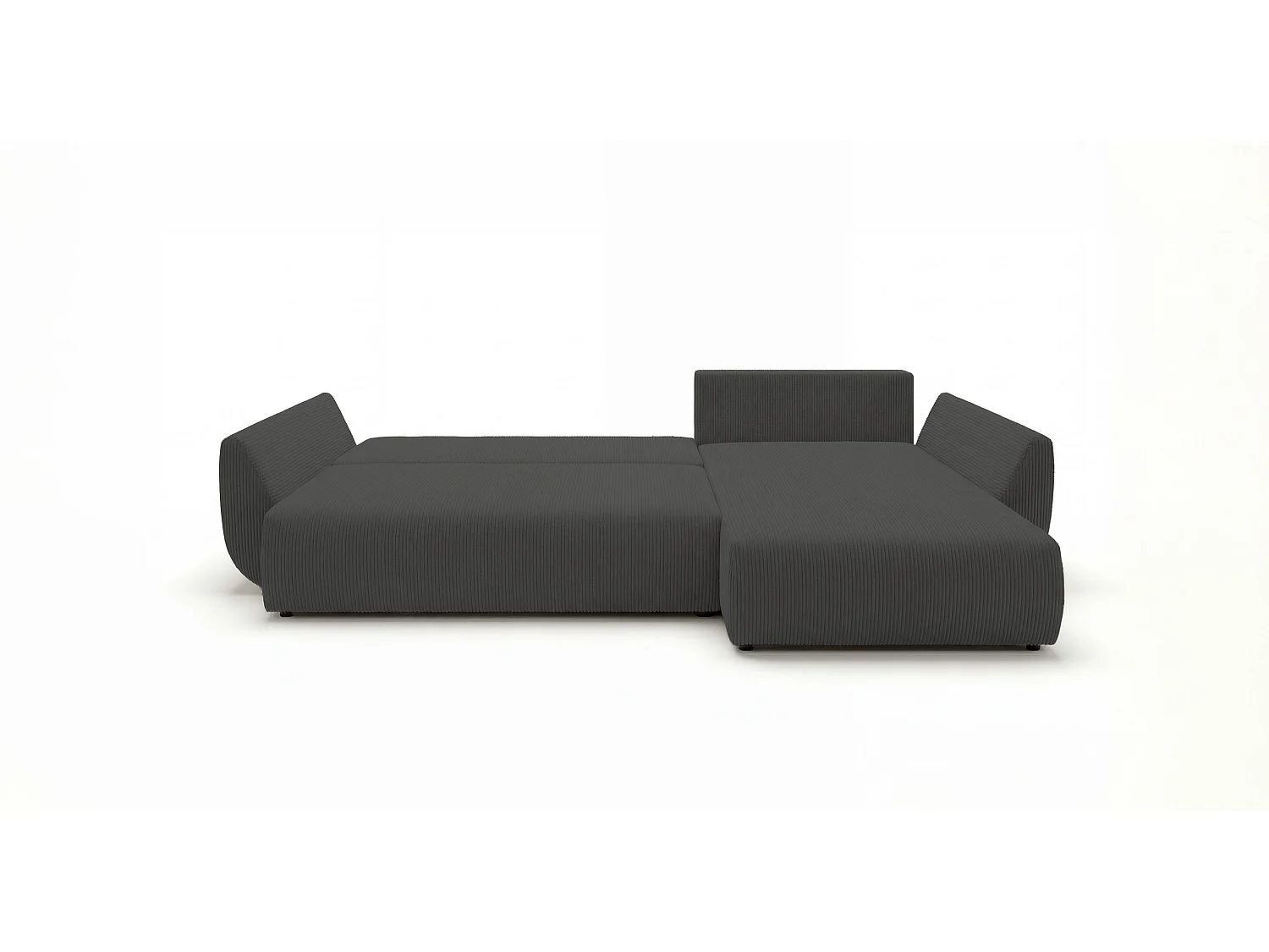 Canapé d'angle SYDNEY droit gris foncé velours côtelé Poso 60 - fonction couchage, coffre à literie