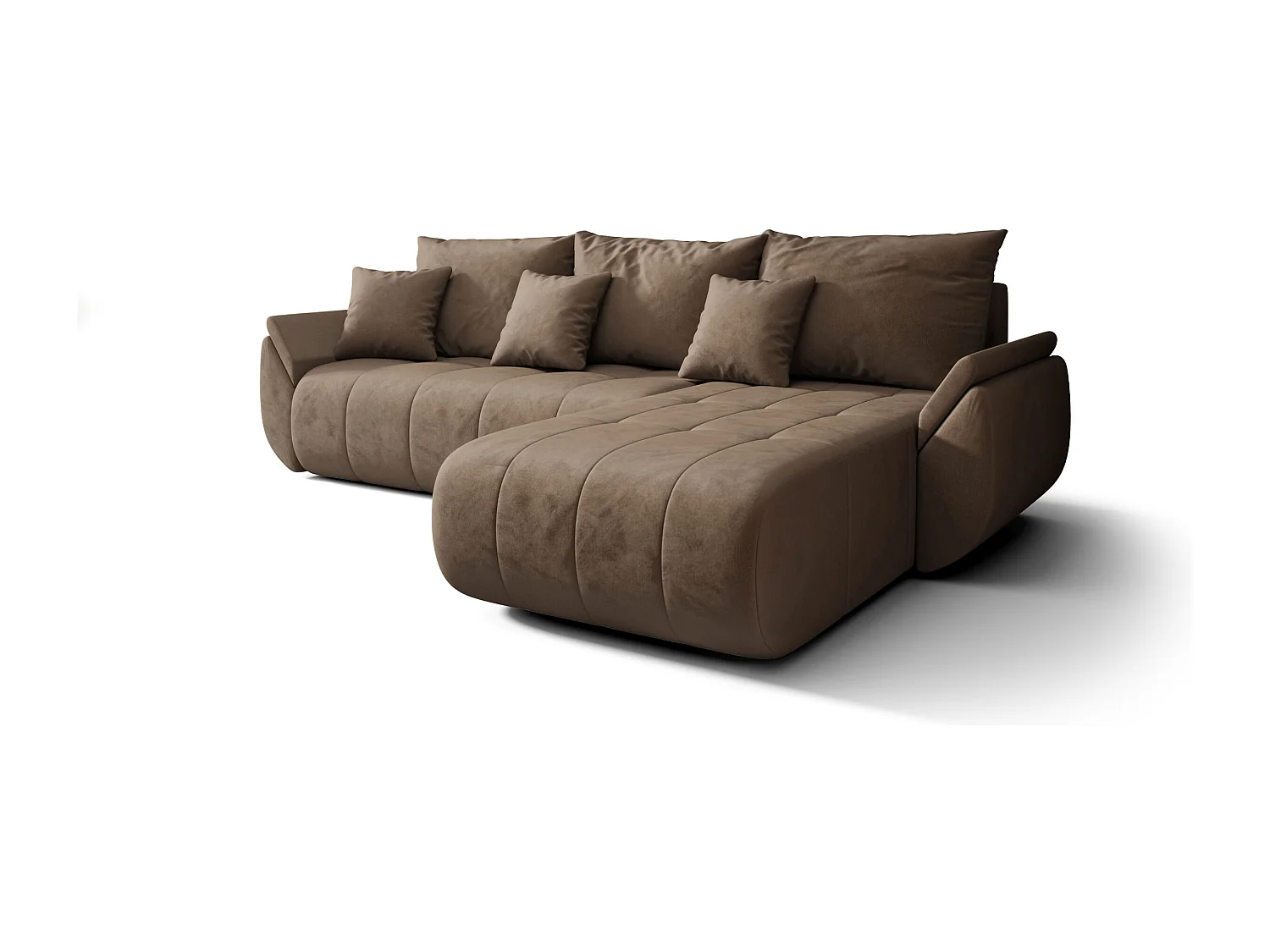 Canapé d'angle SYDNEY droit marron velours Monolith 9 - fonction couchage, coffre à literie