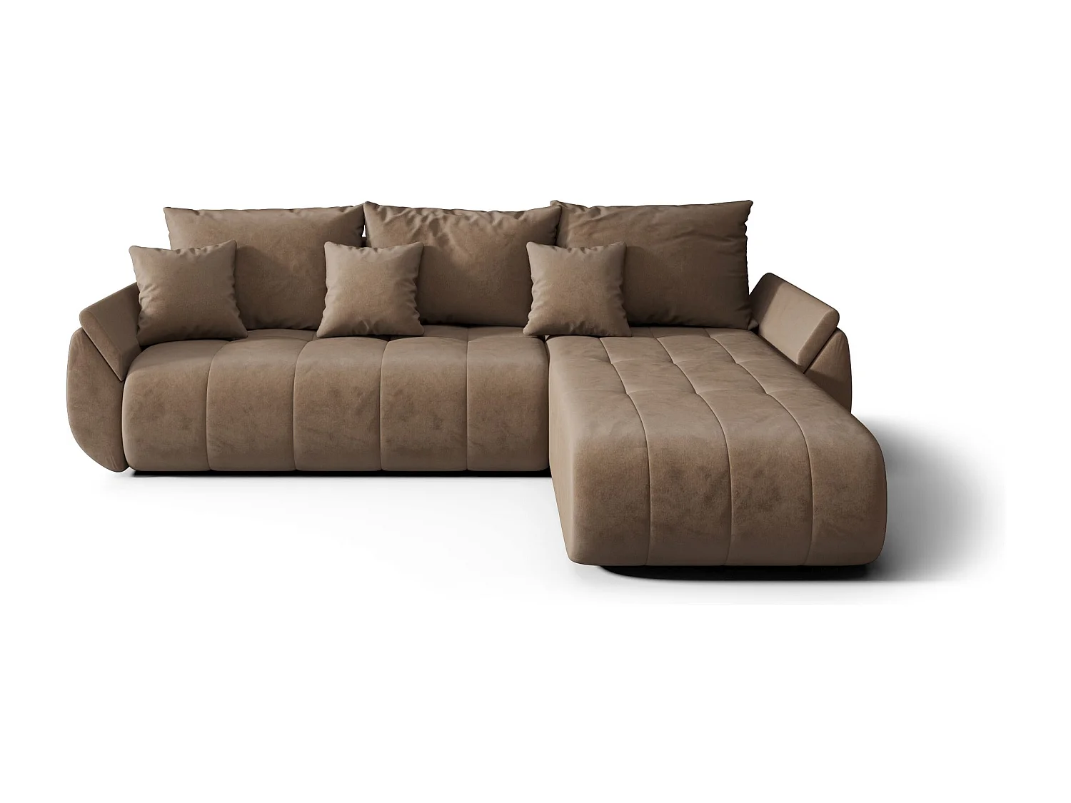 Canapé d'angle SYDNEY droit marron velours Monolith 9 - fonction couchage, coffre à literie