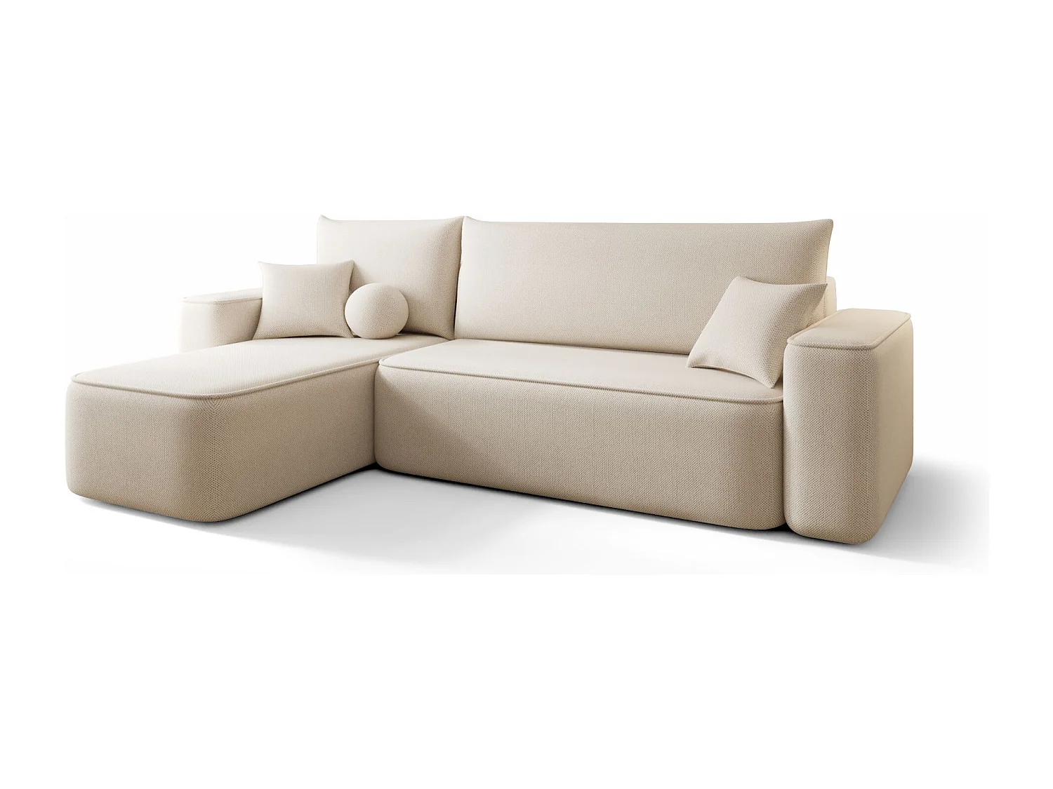 Canapé d'angle TEXAS gauche beige tricot Curio 9 - fonction couchage, coffre à literie