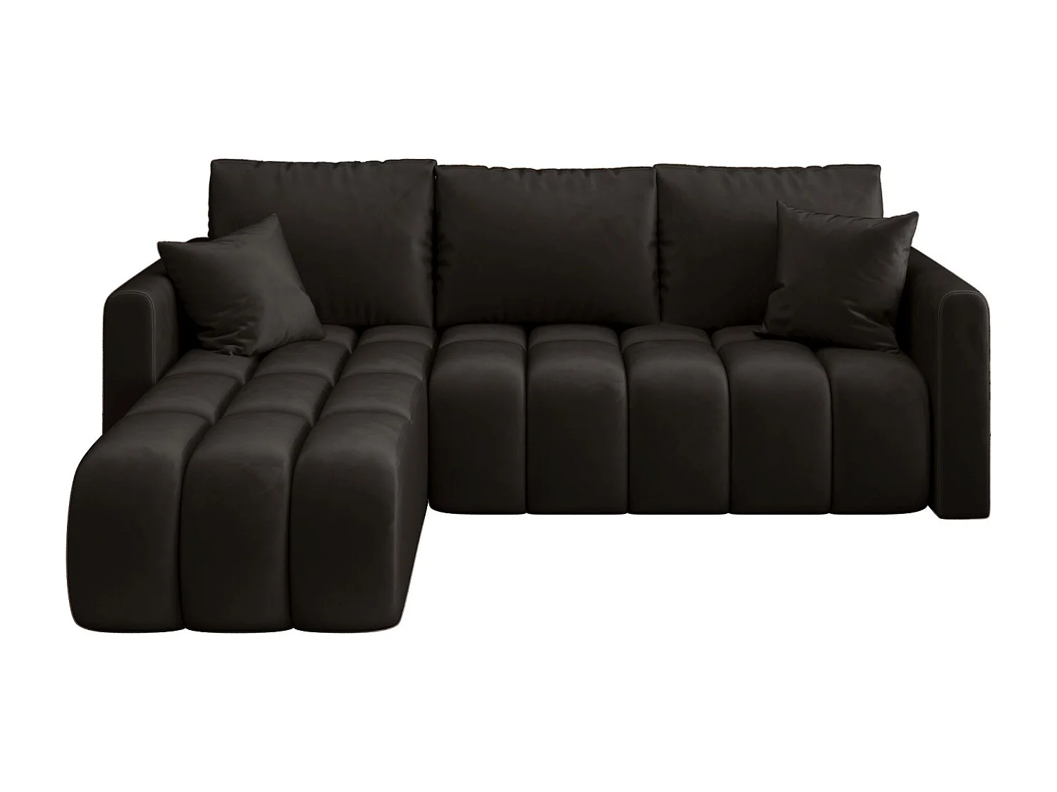 Canapé d'angle GARDA gauche noir velours Monolith 97 - fonction couchage, coffre à literie