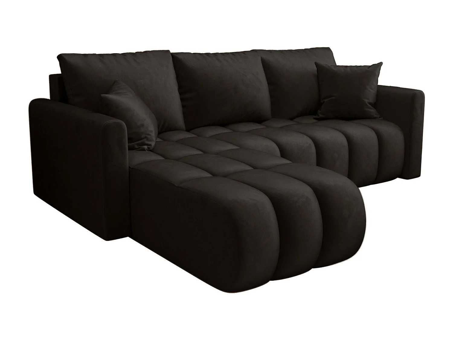 Canapé d'angle GARDA gauche noir velours Monolith 97 - fonction couchage, coffre à literie