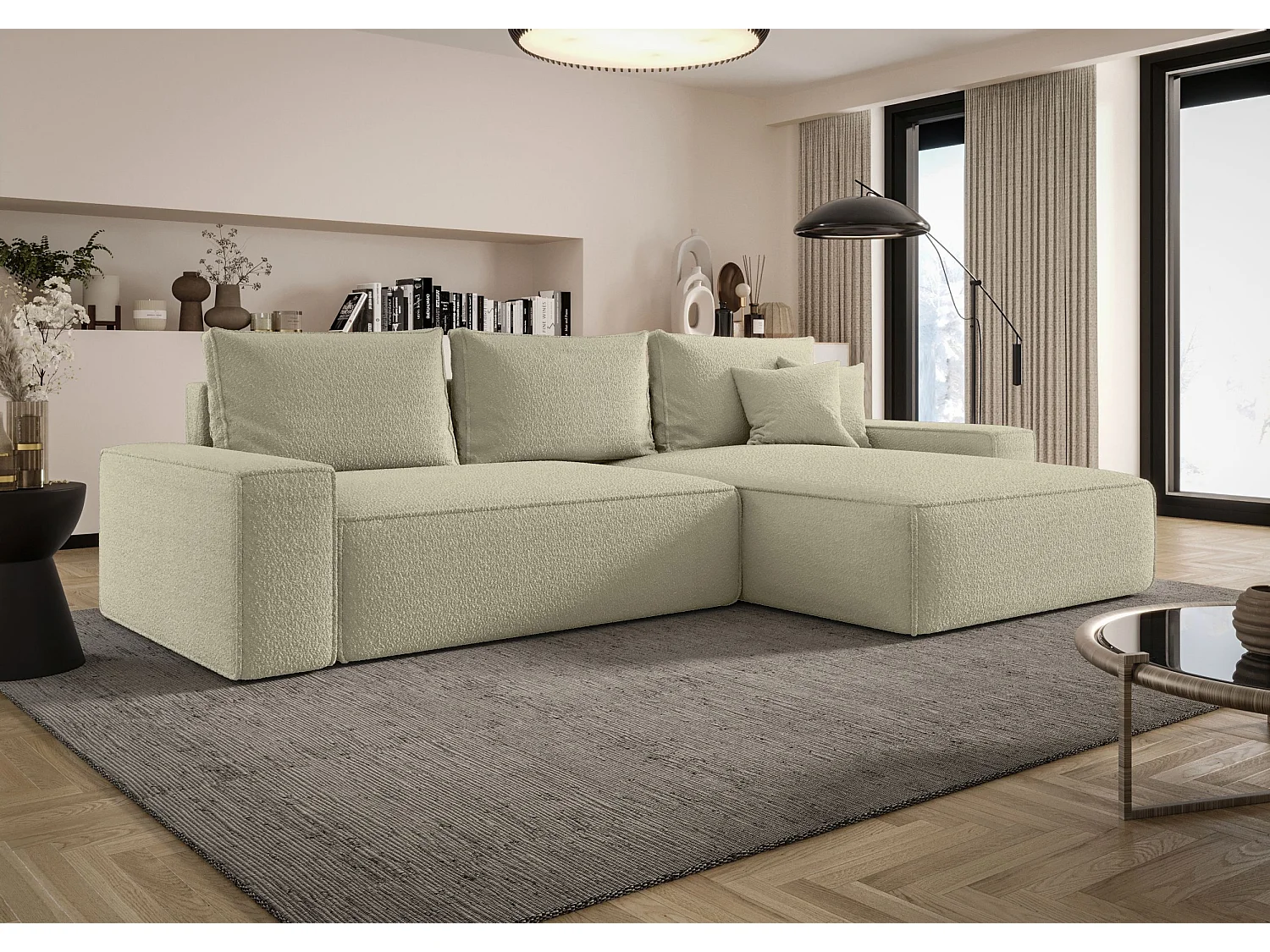 Canapé d'angle CALIFORNIA droit beige foncé Bukle Quelle 6 - fonction couchage, coffre à literie