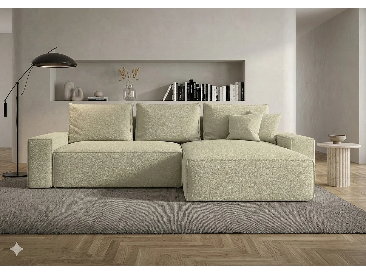 Canapé d'angle droit 3 places convertible avec coffre en tissu beige NINA