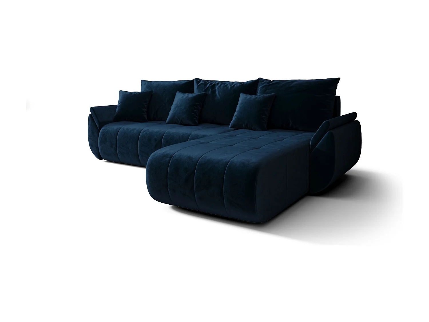Canapé d'angle SYDNEY droit bleu foncé velours Monolith 77 - fonction couchage, coffre à literie