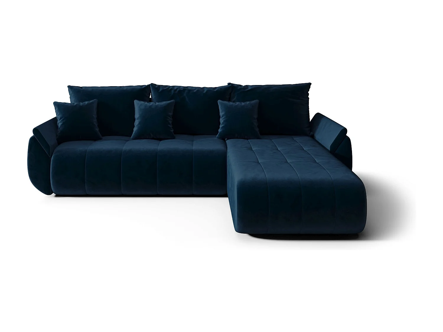 Canapé d'angle SYDNEY droit bleu foncé velours Monolith 77 - fonction couchage, coffre à literie