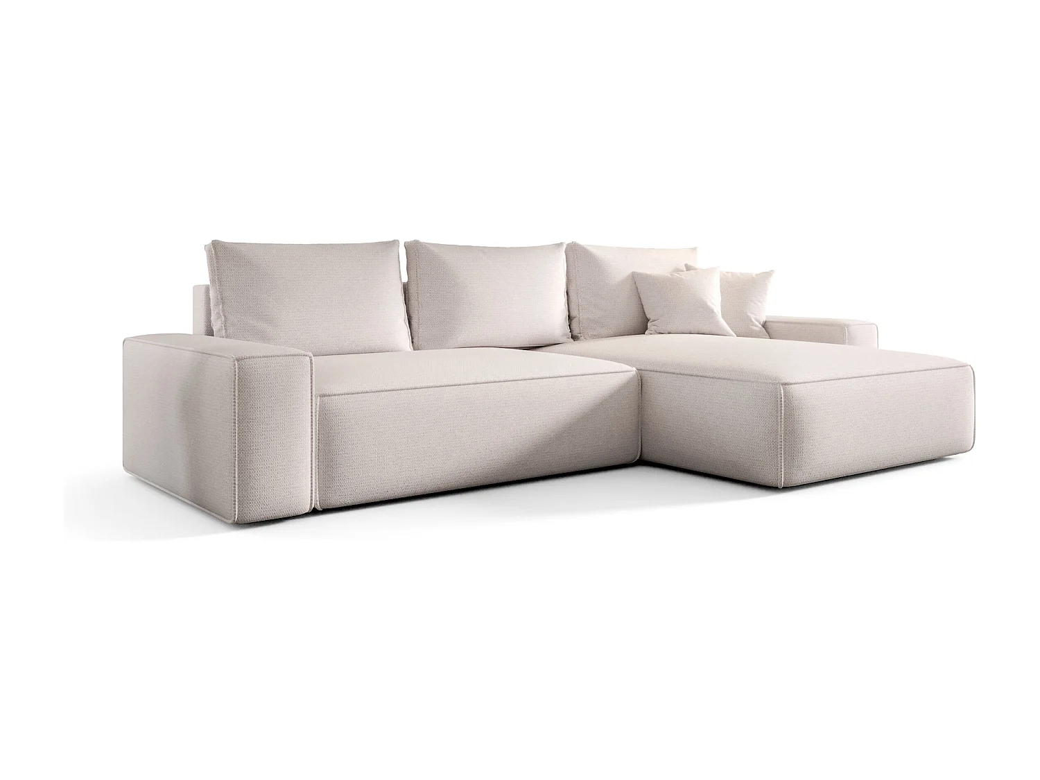 Canapé d'angle CALIFORNIA droit blanc tricot Aragon 1 - fonction couchage, coffre à literie