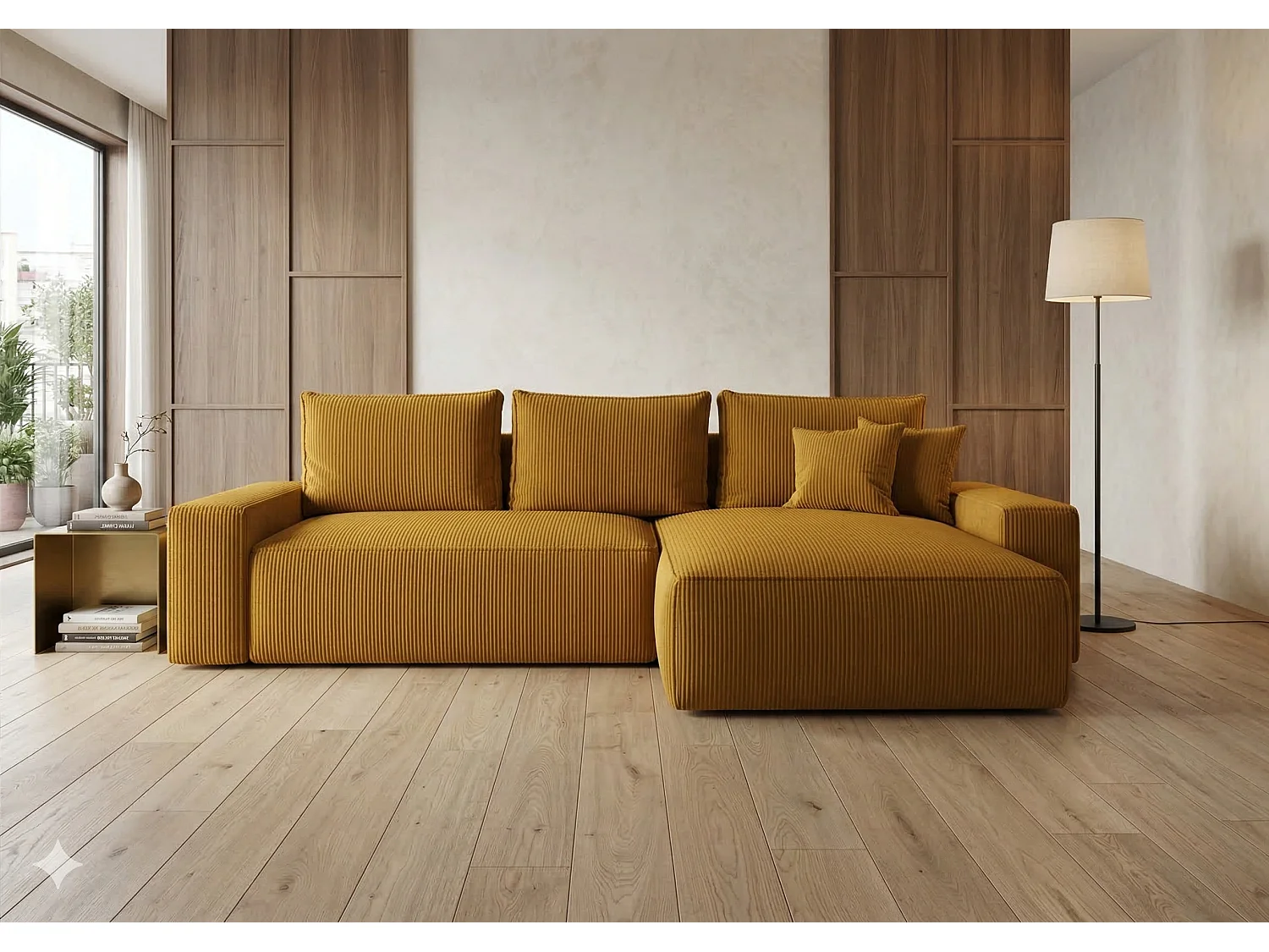 Canapé d’angle velours convertible avec coffre NINA-Jaune-angle droit