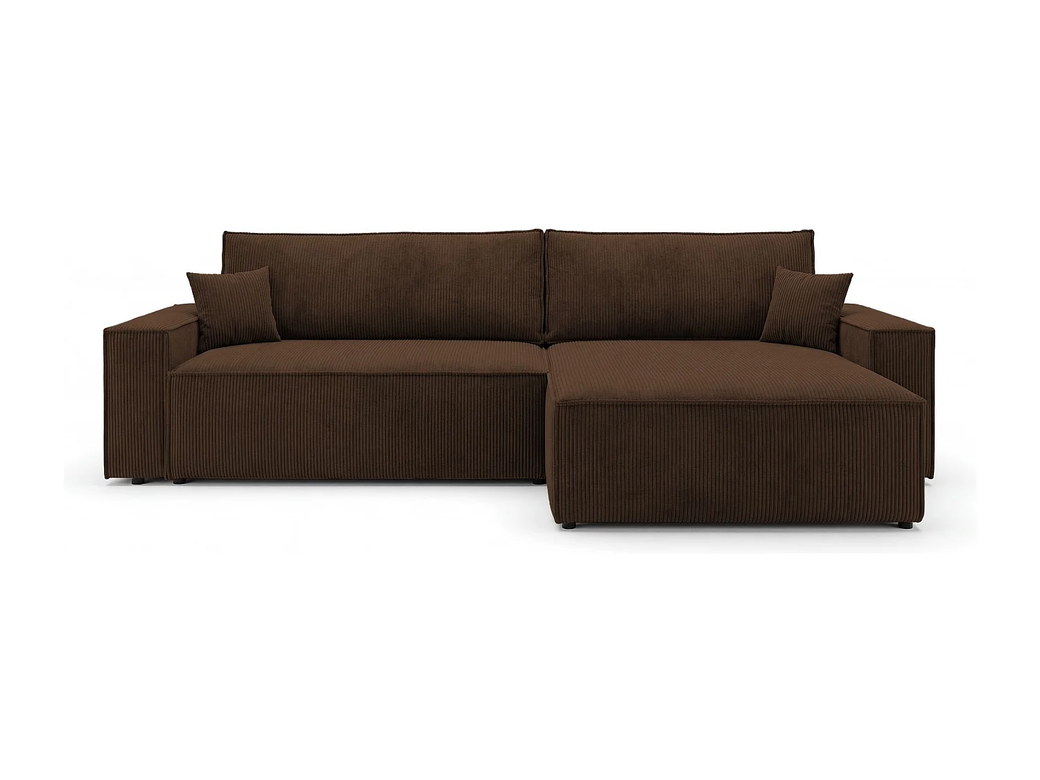 Canapé d'angle VIENNA droit marron velours côtelé Poso 6 - fonction couchage, coffre à literie