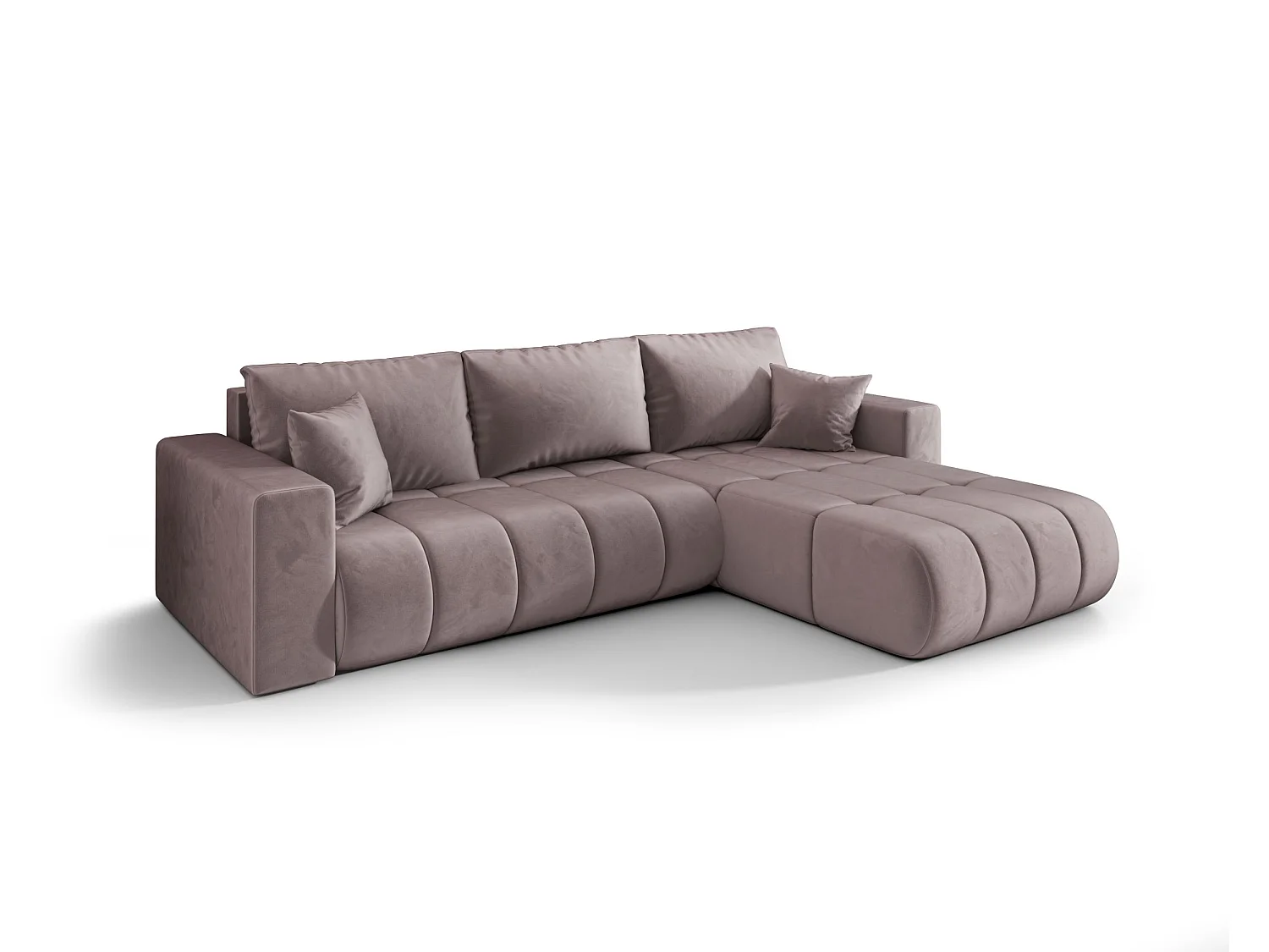 Canapé d'angle LARA PREMIUM droit rose foncé velours Monolith 62 - fonction couchage, coffre à literie