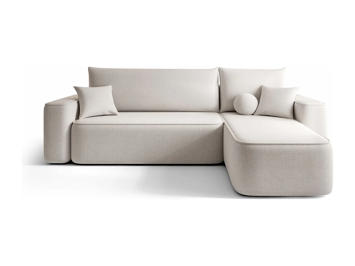 Canapé d'angle TEXAS droit beige clair tricot Curio 2 - fonction couchage, coffre à literie