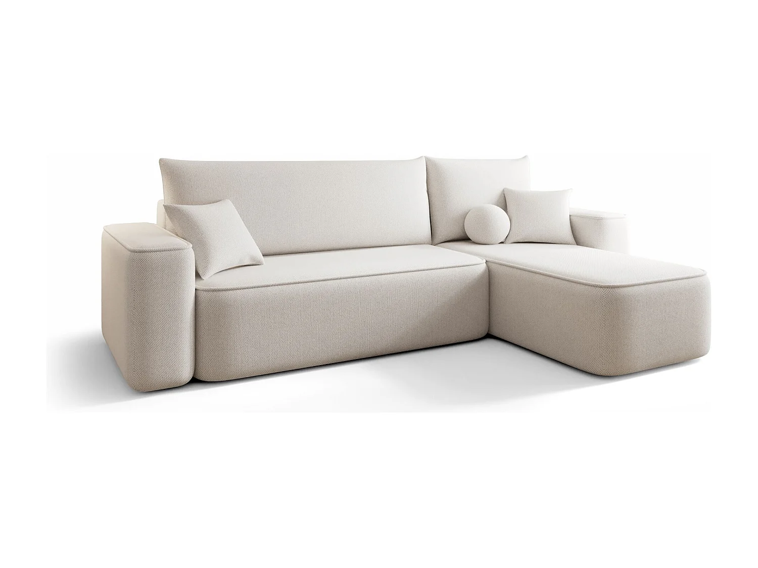 Canapé d'angle TEXAS droit beige clair tricot Curio 2 - fonction couchage, coffre à literie