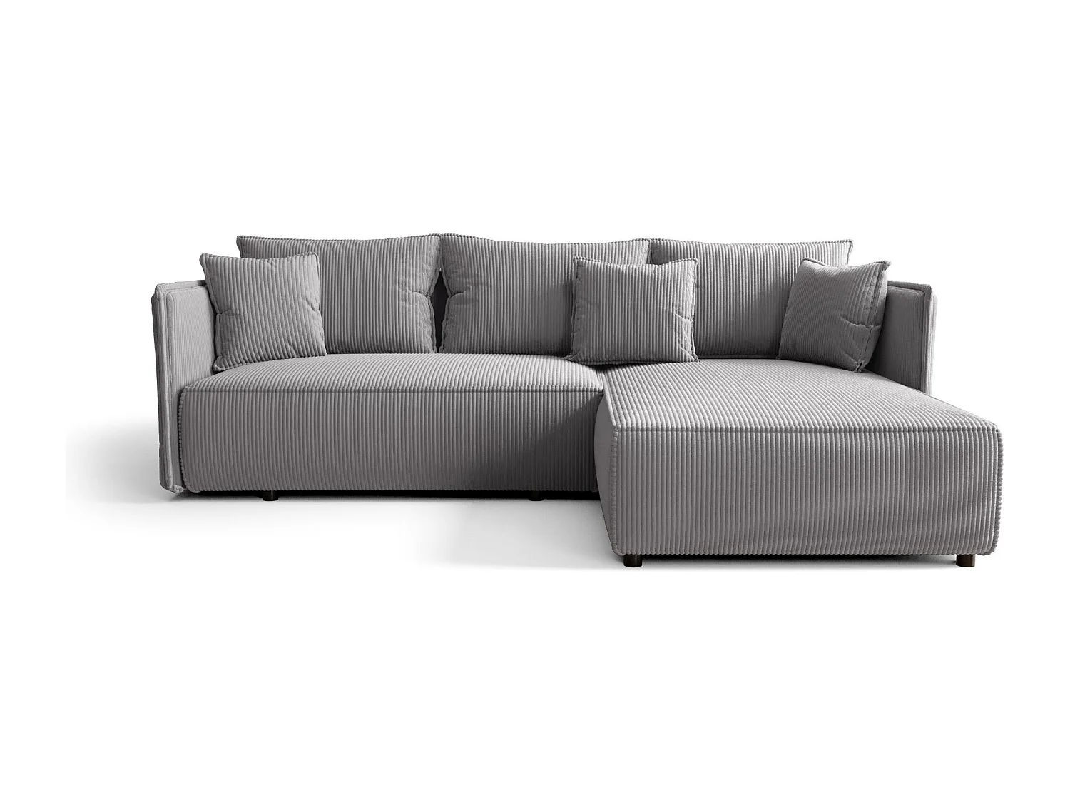 Canapé d'angle MILANO droit gris velours côtelé Poso 55 - fonction couchage, coffre à literie