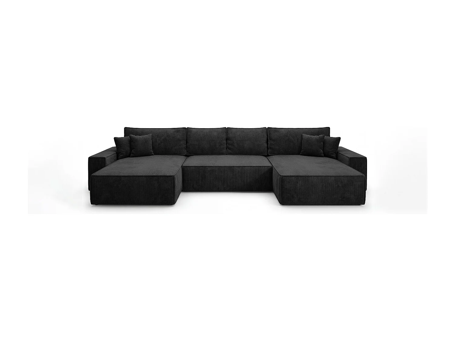 Canapé d'angle CALIFORNIA en U noir velours côtelé POSO 135 - fonction couchage, coffre à literie