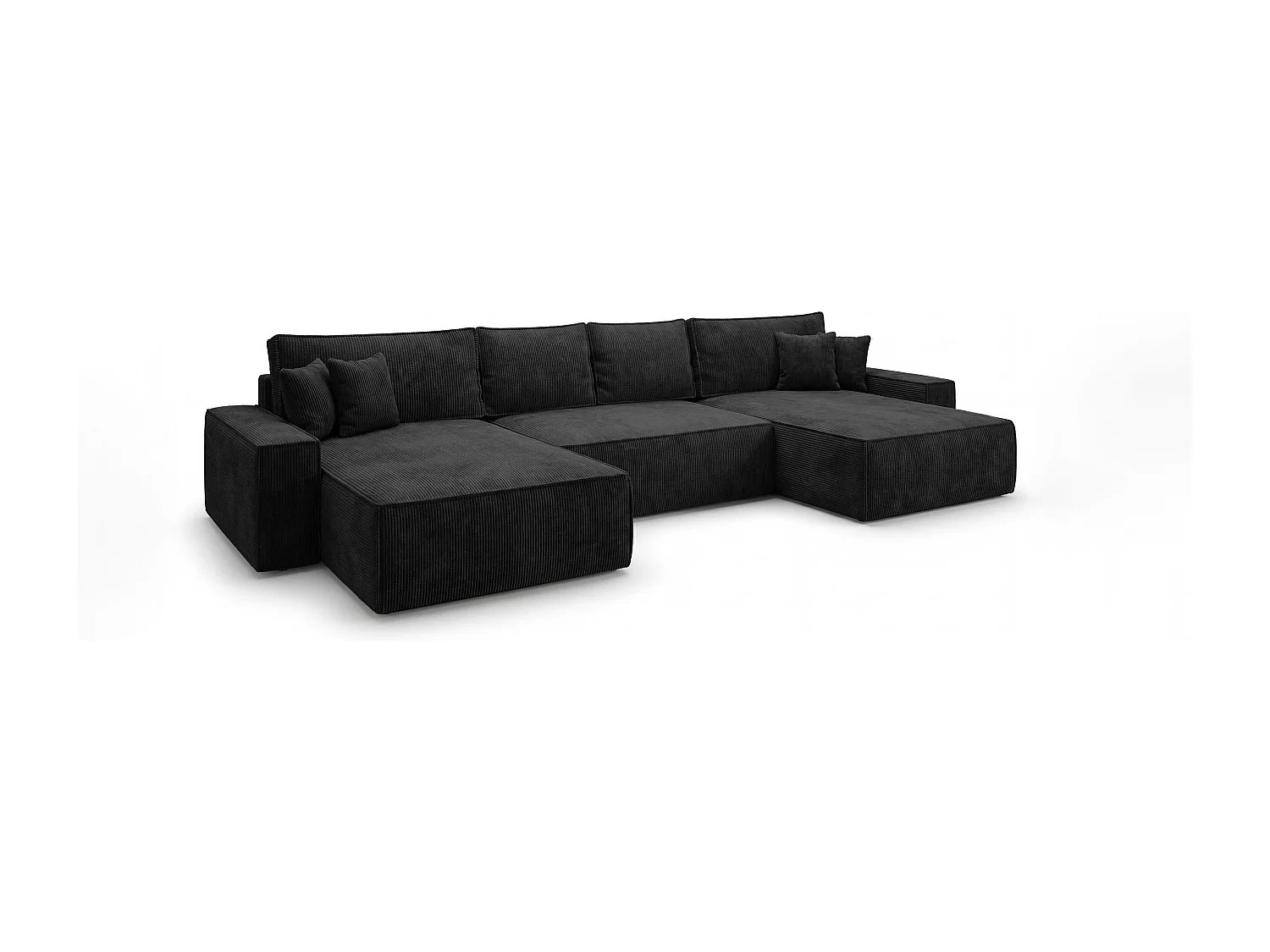 Canapé d'angle CALIFORNIA en U noir velours côtelé POSO 135 - fonction couchage, coffre à literie