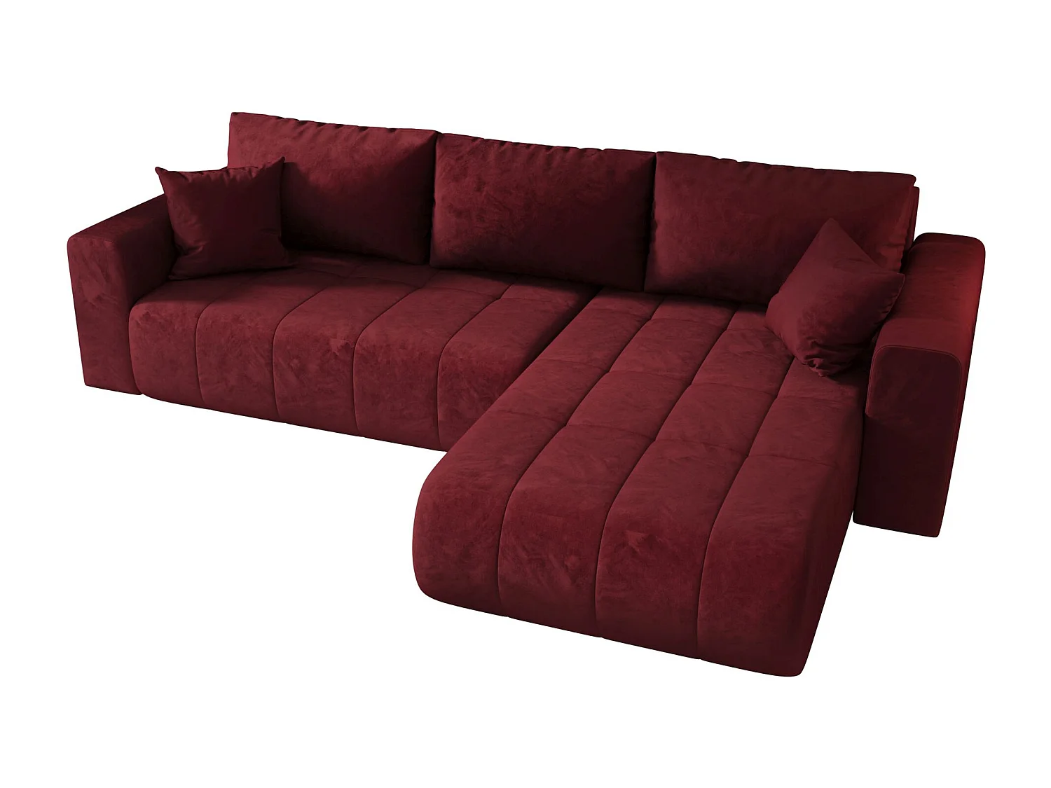 Canapé d'angle LARA droit rouge velours Monolith 59 - fonction couchage, coffre à literie
