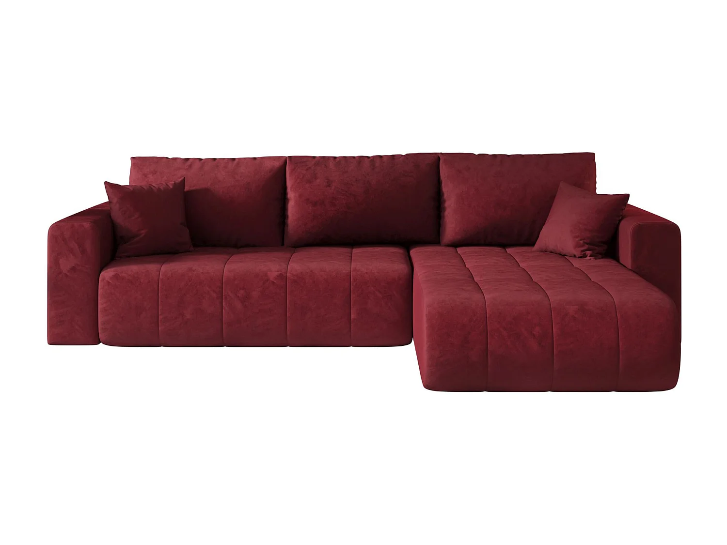 Canapé d'angle LARA droit rouge velours Monolith 59 - fonction couchage, coffre à literie