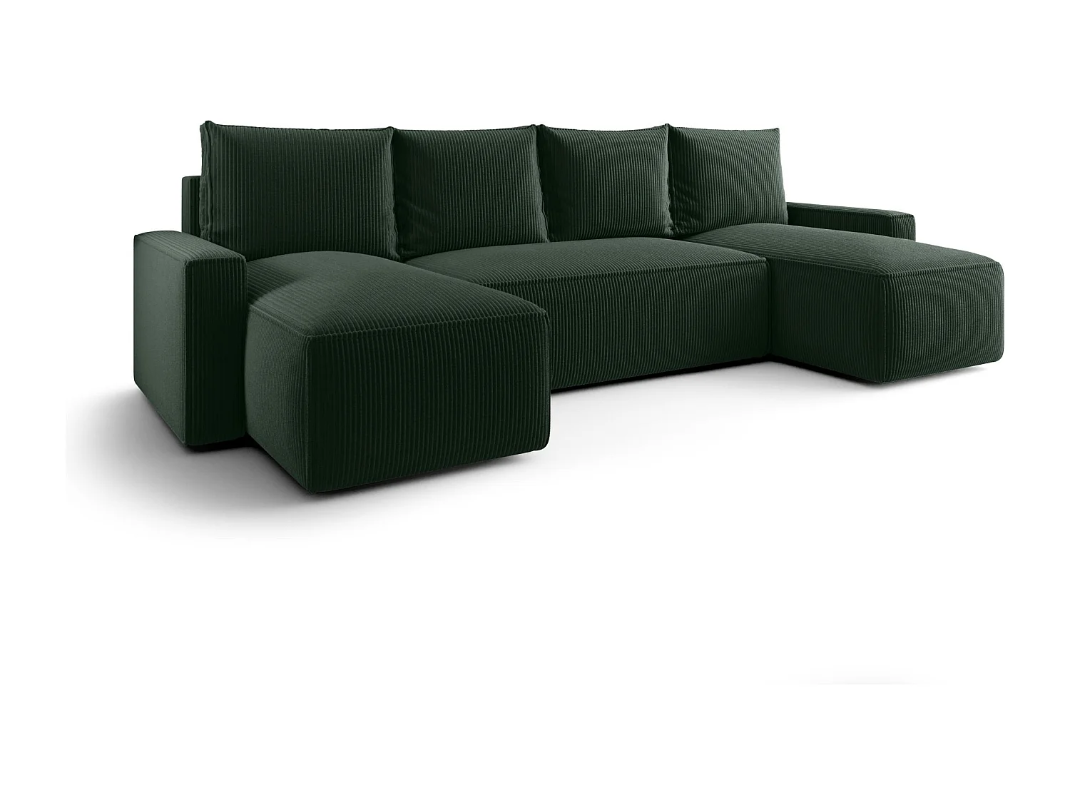 Canapé d'angle HAVANA en U vert velours côtelé Poso 14 - fonction couchage, coffre à literie