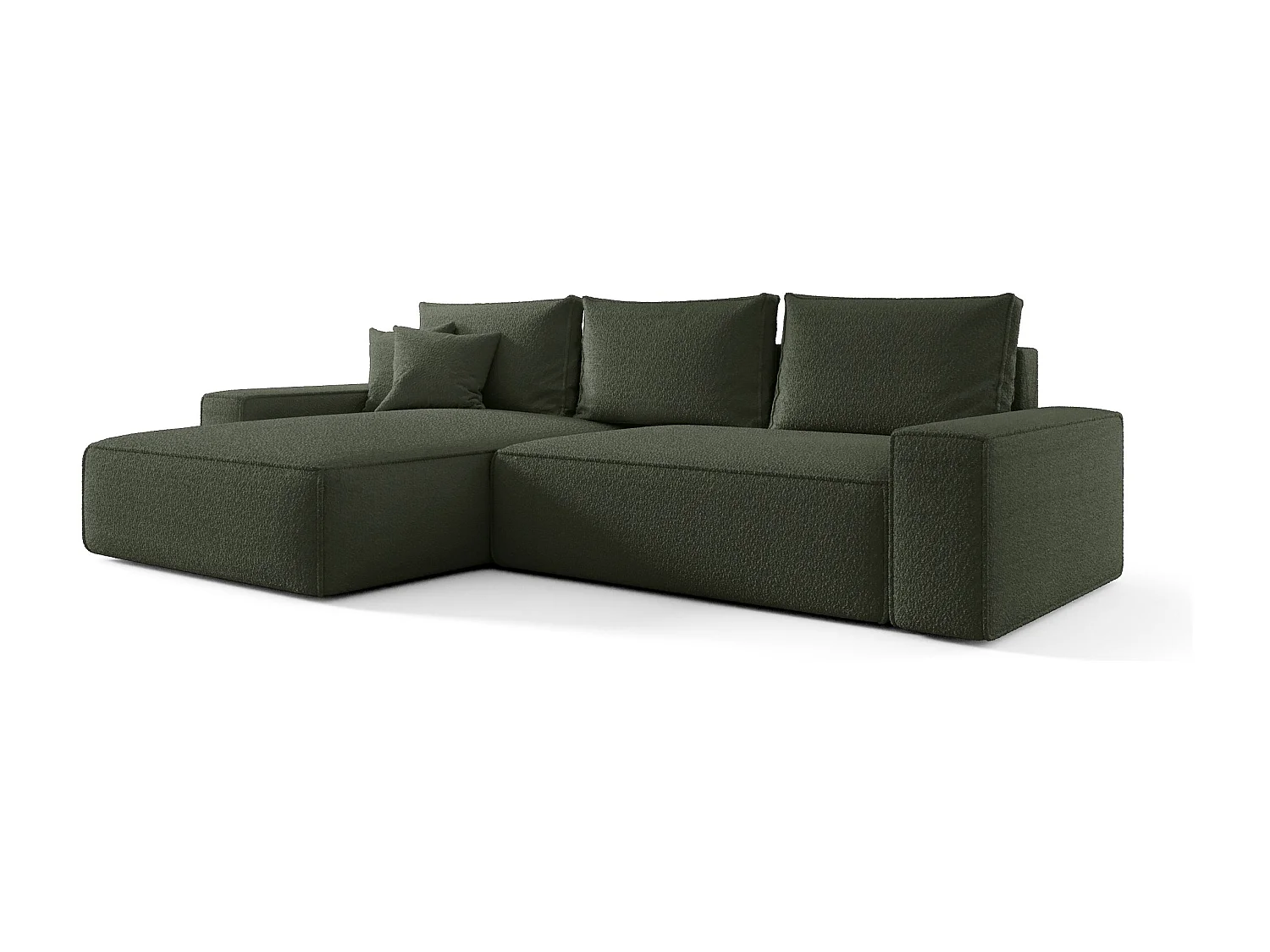 Canapé d'angle CALIFORNIA gauche Ciemno Zielony Bukle Quelle 37 - fonction couchage, coffre à literie