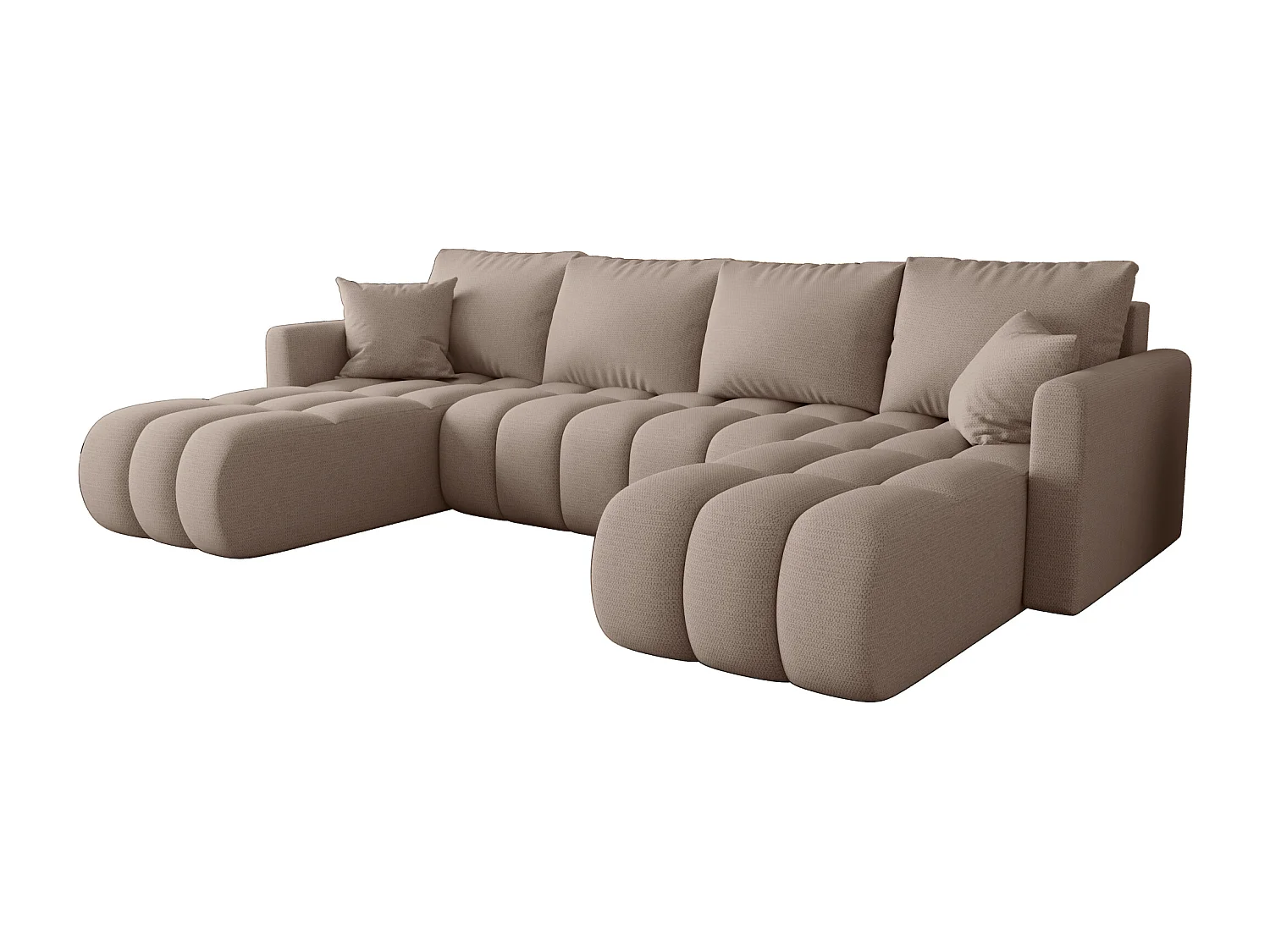 Canapé d'angle GARDA en U beige clair tricot Aragon 3 - fonction couchage, coffre à literie