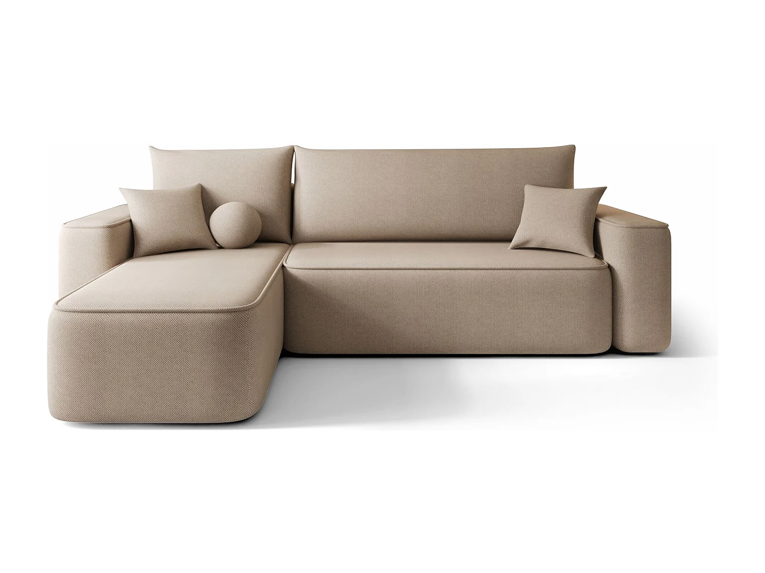 Canapé d'angle TEXAS gauche Jasno Brazowy tricot Curio 15 - fonction couchage, coffre à literie