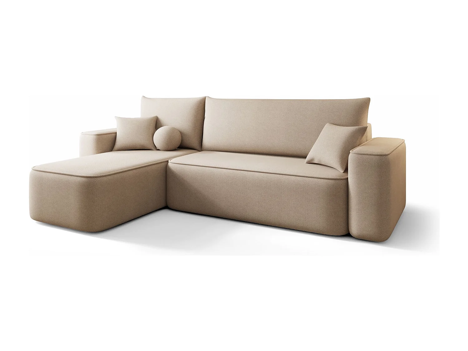Canapé d'angle TEXAS gauche Jasno Brazowy tricot Curio 15 - fonction couchage, coffre à literie