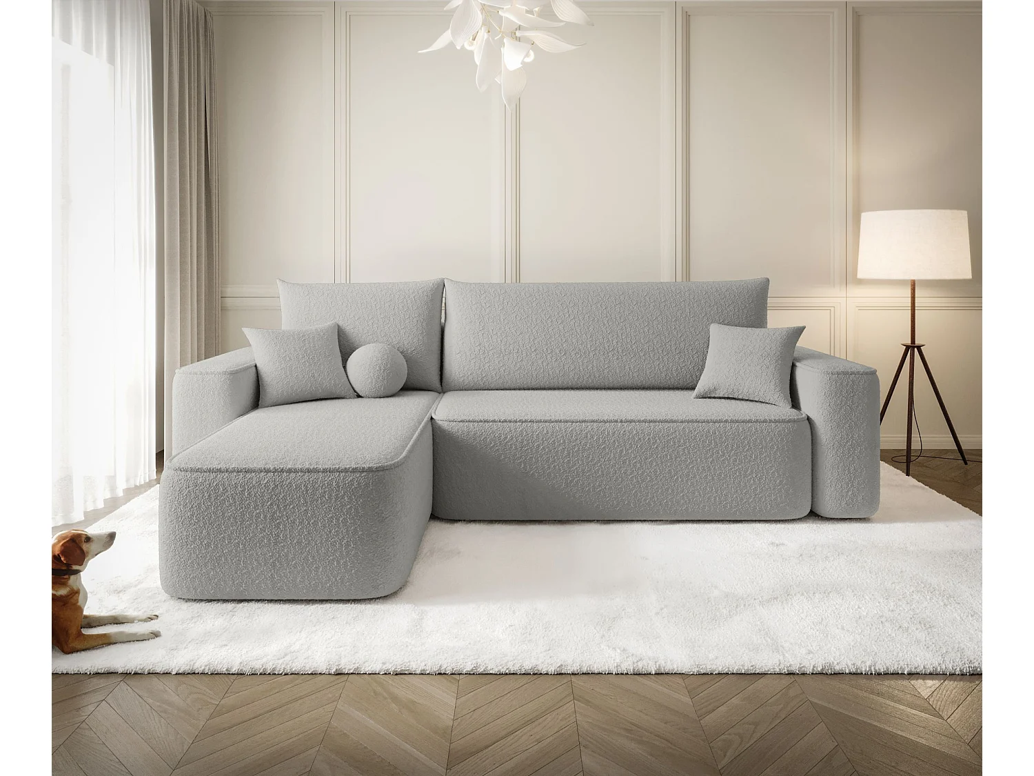 Canapé d'angle TEXAS gauche gris Bukle Quelle 83 - fonction couchage, coffre à literie