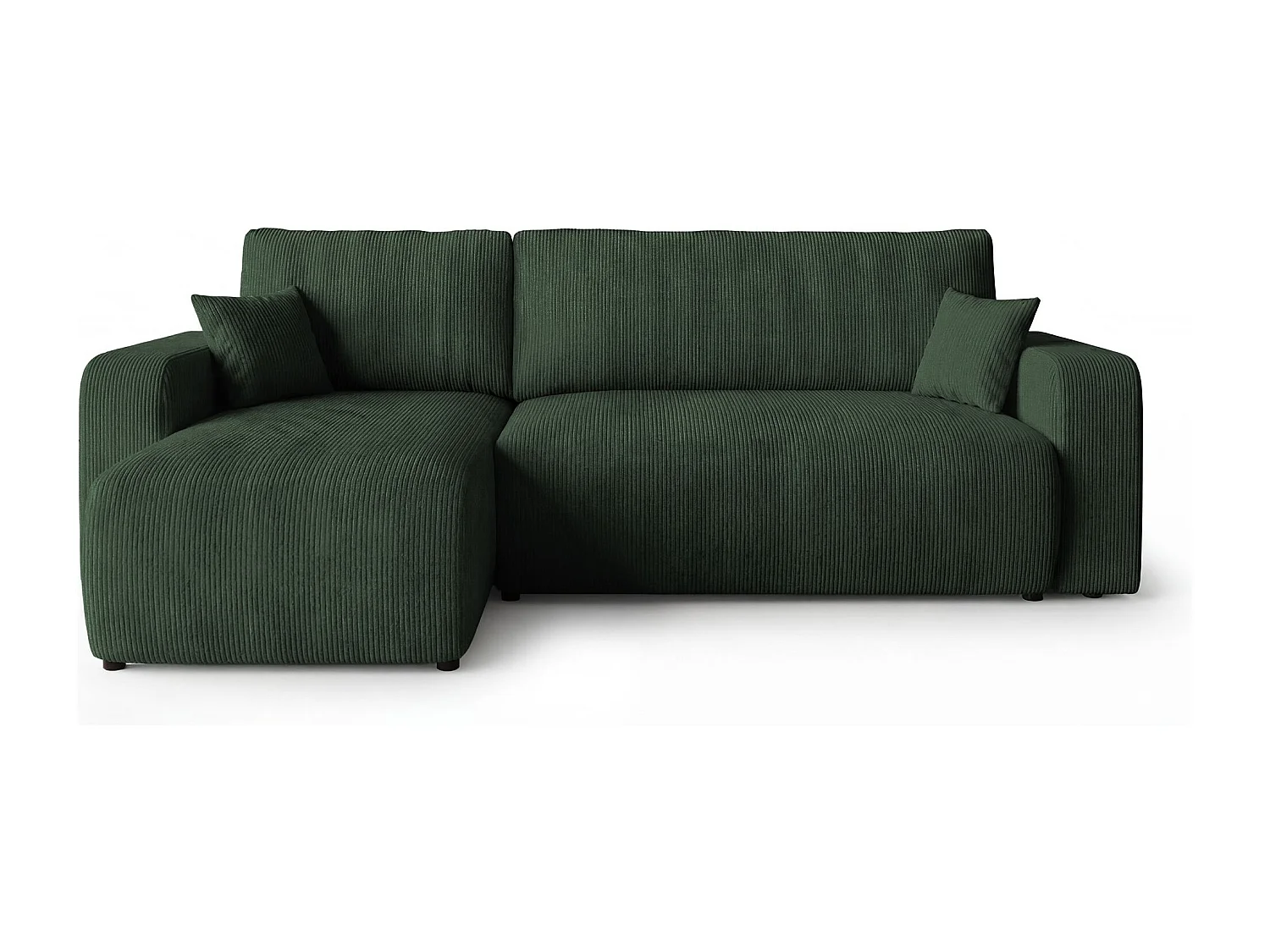Canapé d'angle PARIS gauche vert velours côtelé Poso 14 - fonction couchage, coffre à literie