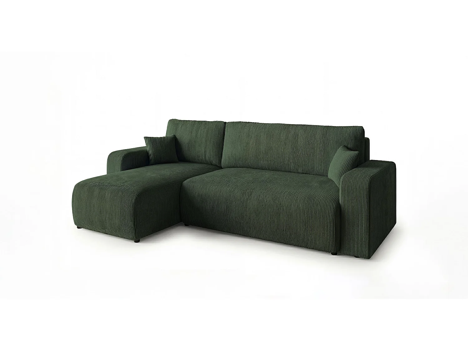 Canapé d'angle PARIS gauche vert velours côtelé Poso 14 - fonction couchage, coffre à literie