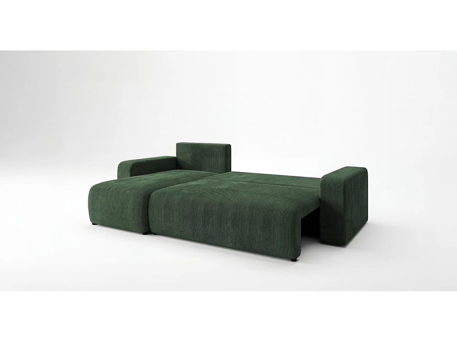Canapé d'angle PARIS gauche vert velours côtelé Poso 14 - fonction couchage, coffre à literie