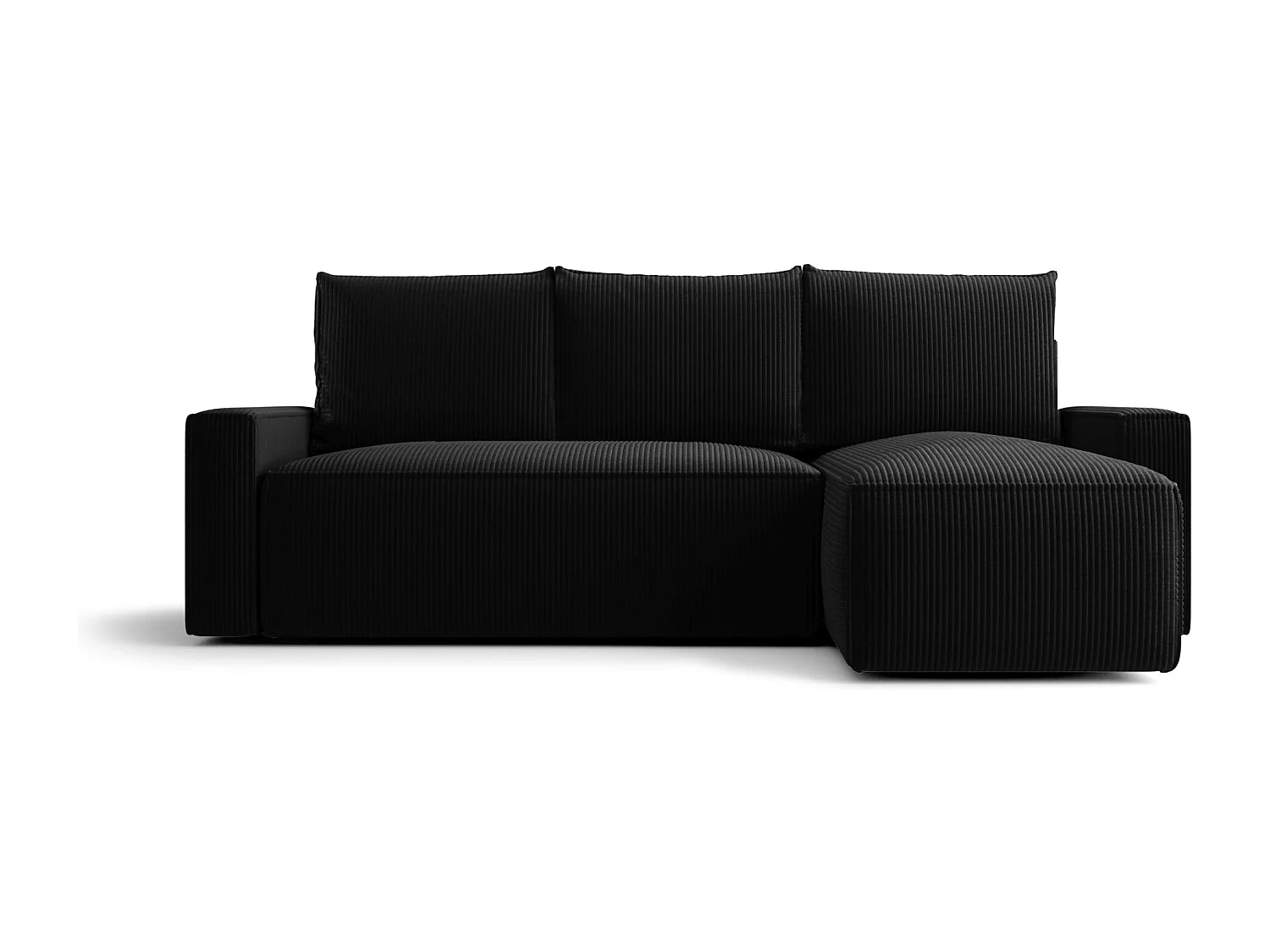 Canapé d'angle HAVANA droit noir velours côtelé Poso 135 - fonction couchage, coffre à literie