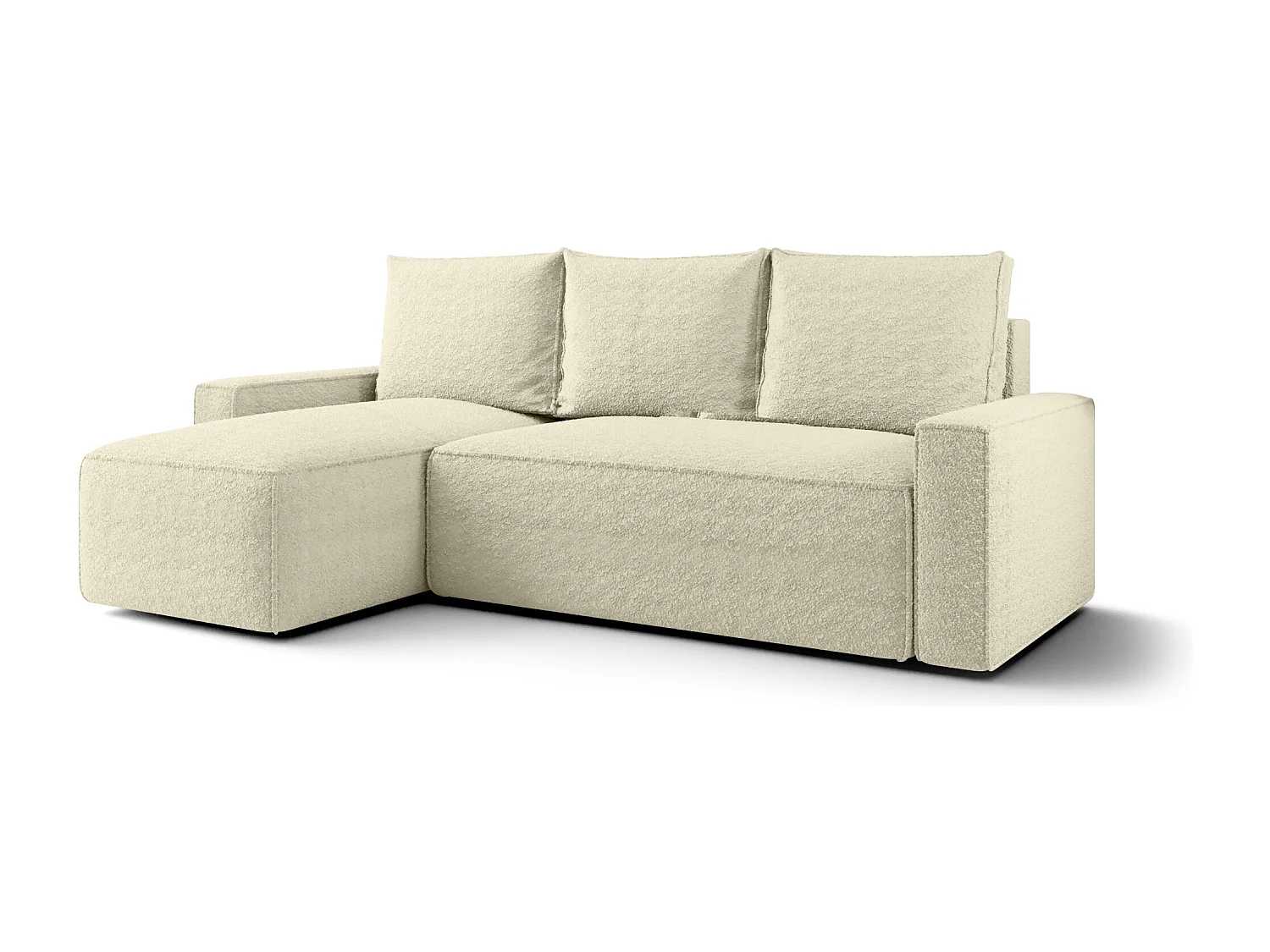 Canapé d'angle HAVANA gauche Jasny Bezowy Bukle Quelle 2 - fonction couchage, coffre à literie
