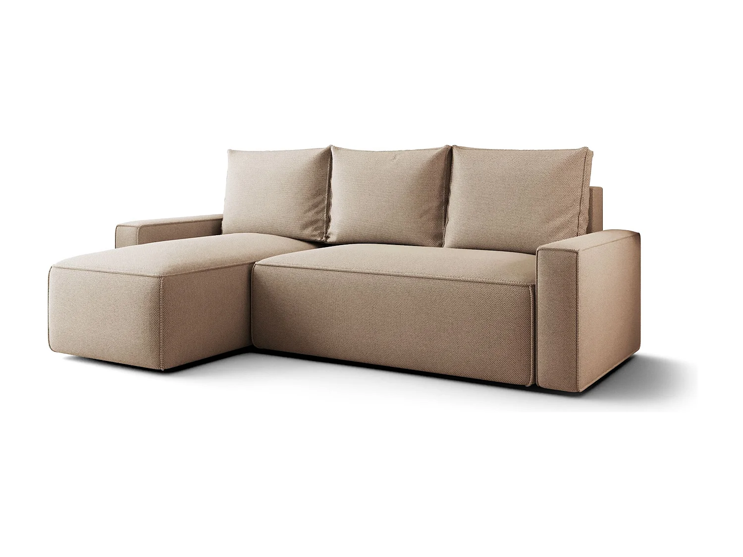 Canapé d'angle HAVANA gauche Jasno Brazowy tricot Curio 15 - fonction couchage, coffre à literie