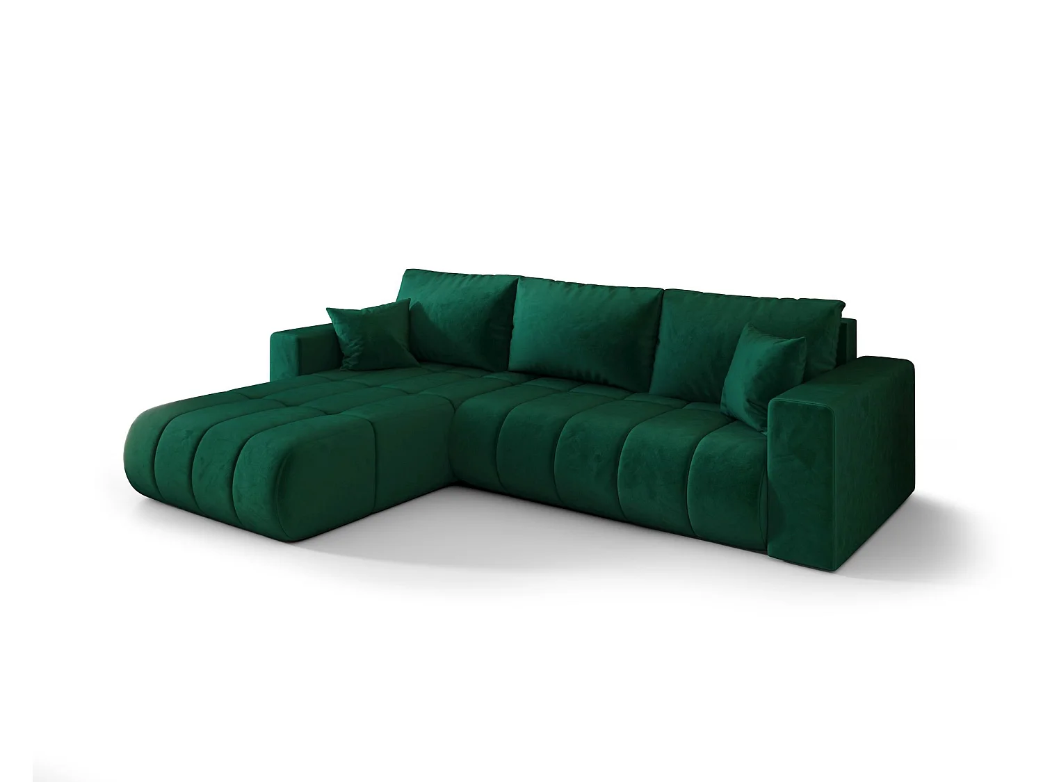 Canapé d'angle LARA PREMIUM gauche vert velours Monolith 37 - fonction couchage, coffre à literie