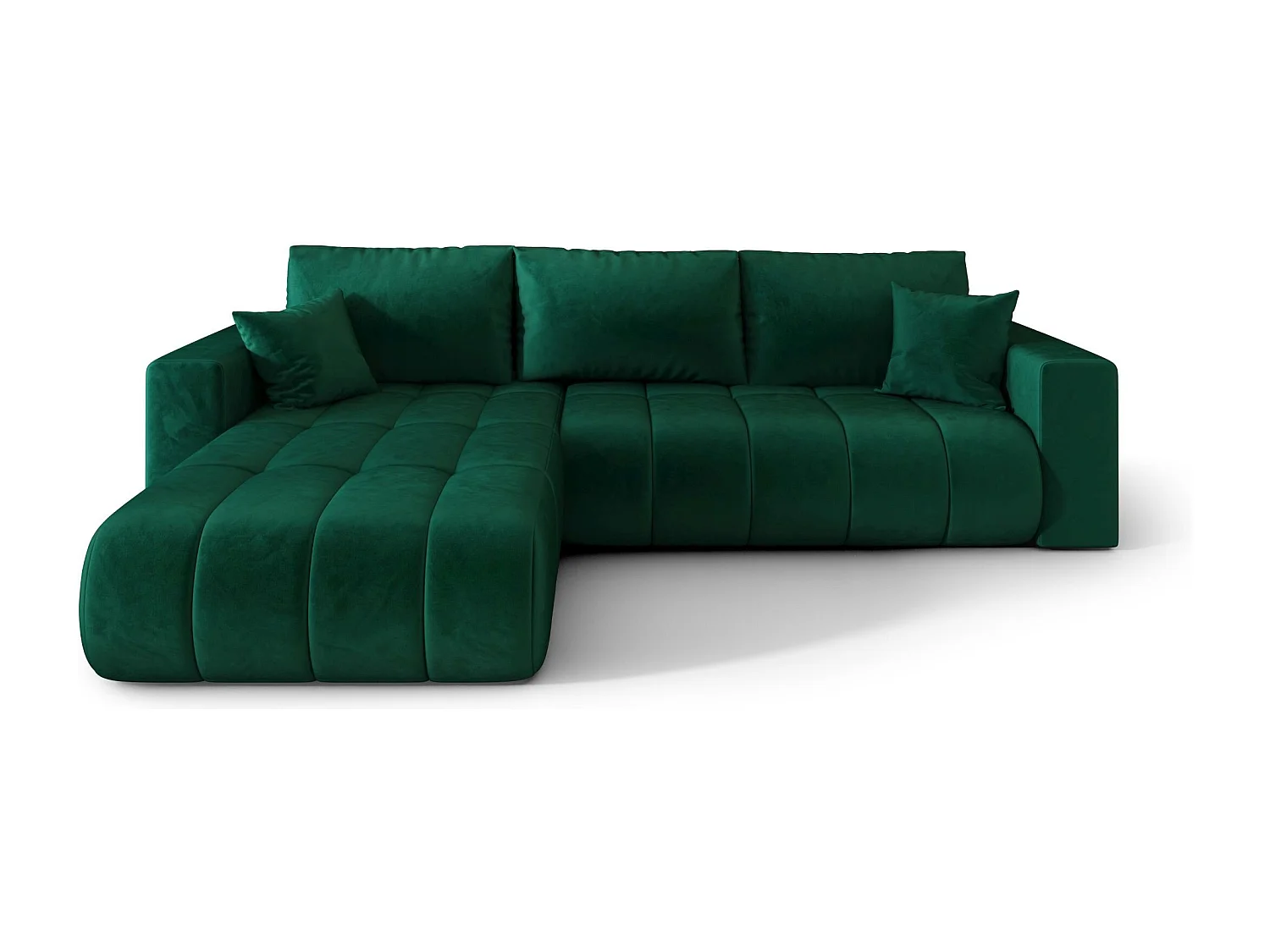 Canapé d'angle LARA PREMIUM gauche vert velours Monolith 37 - fonction couchage, coffre à literie