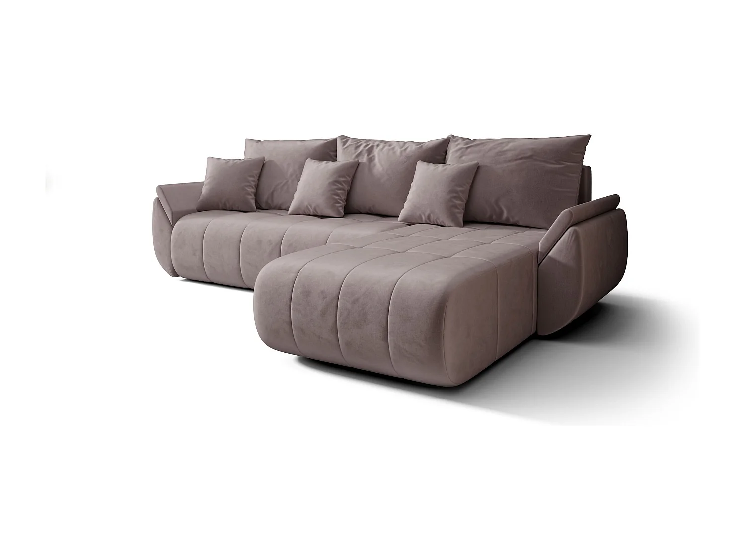 Canapé d'angle SYDNEY droit rose foncé velours Monolith 62 - fonction couchage, coffre à literie