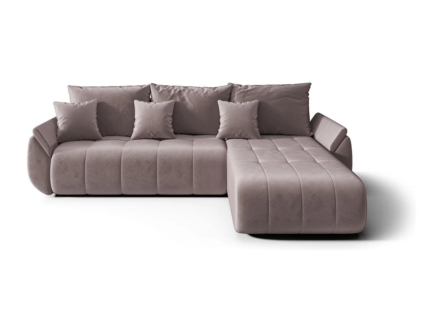 Canapé d'angle SYDNEY droit rose foncé velours Monolith 62 - fonction couchage, coffre à literie