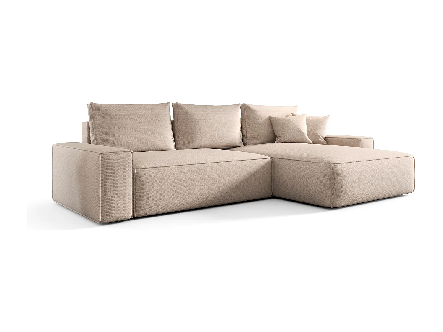 Canapé d'angle CALIFORNIA droit beige clair tricot Aragon 3 - fonction couchage, coffre à literie