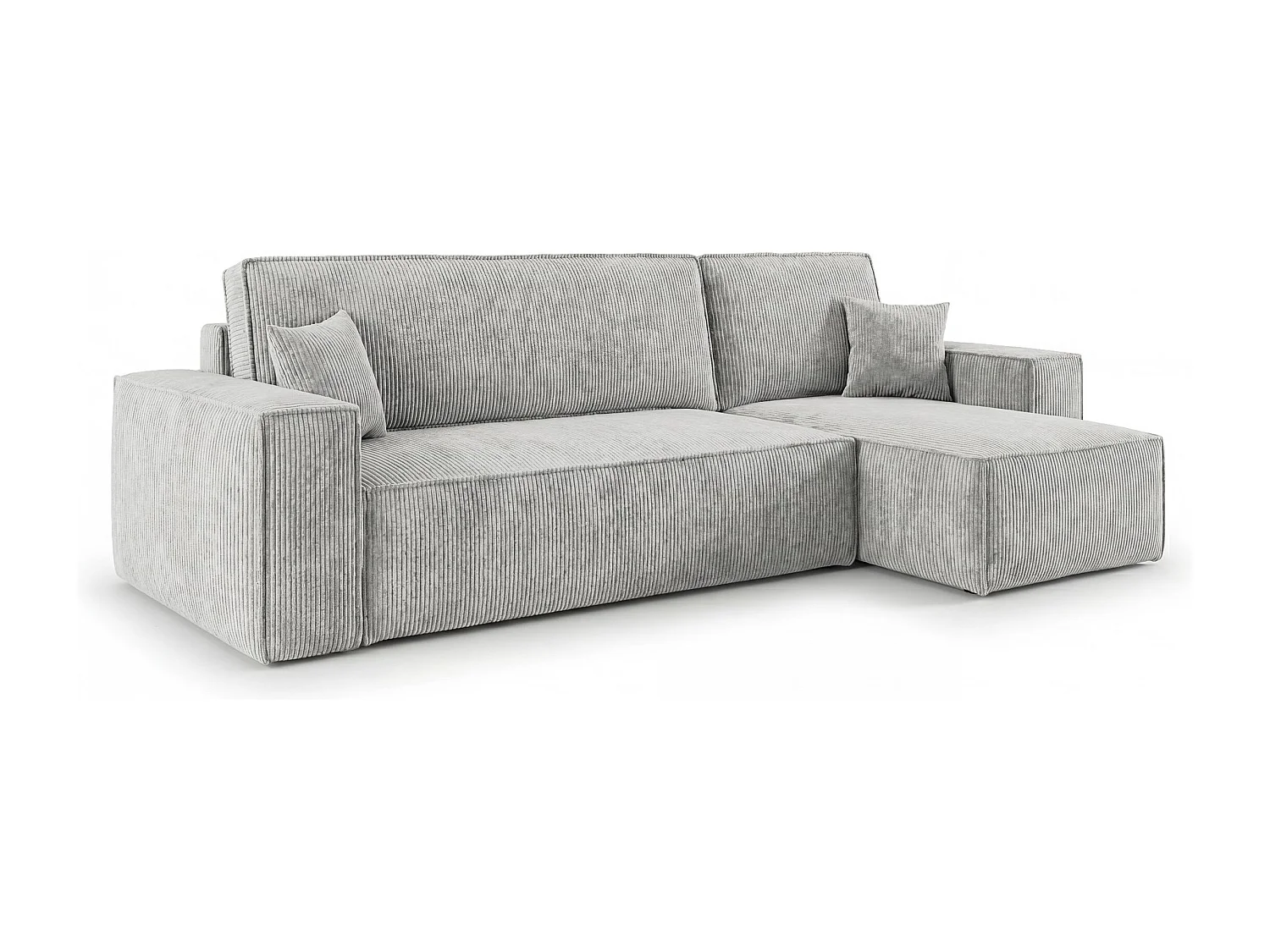 Canapé d'angle CALIFORNIA MINI droit gris velours côtelé Poso 55 - fonction couchage, coffre à literie