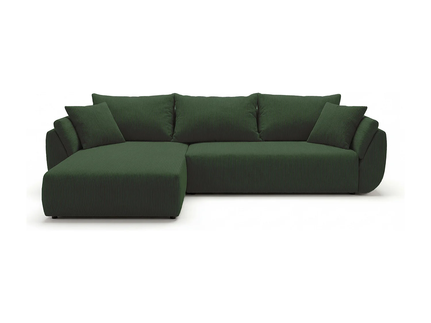 Canapé d'angle SYDNEY gauche vert velours côtelé Poso 14 - fonction couchage, coffre à literie