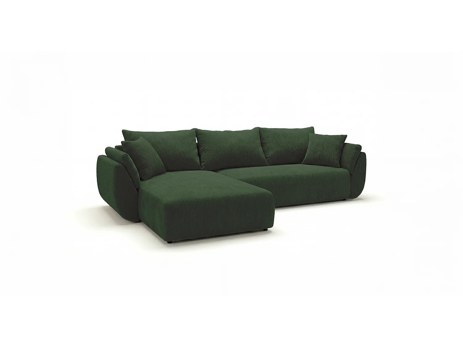 Canapé d'angle SYDNEY gauche vert velours côtelé Poso 14 - fonction couchage, coffre à literie
