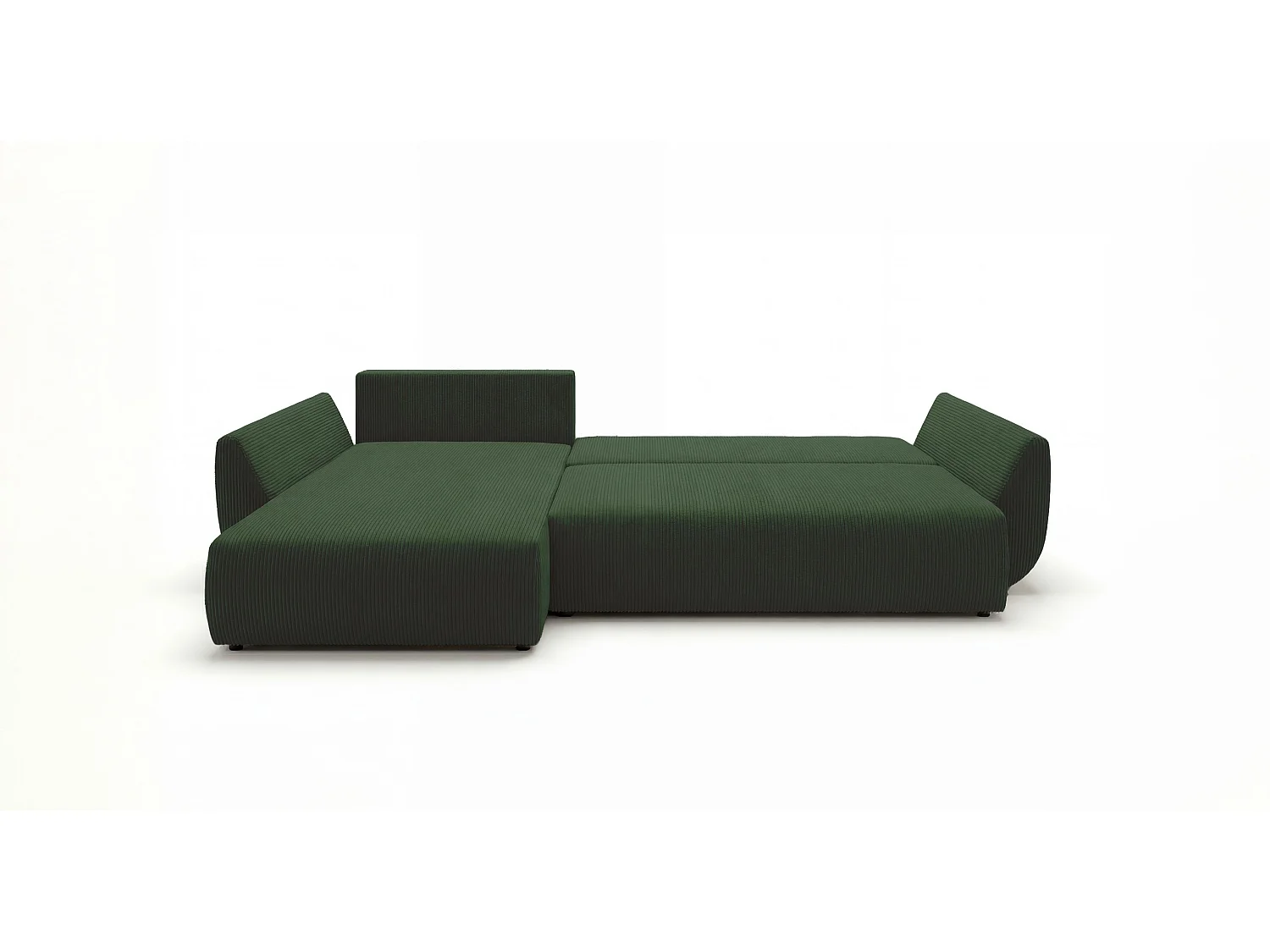 Canapé d'angle SYDNEY gauche vert velours côtelé Poso 14 - fonction couchage, coffre à literie