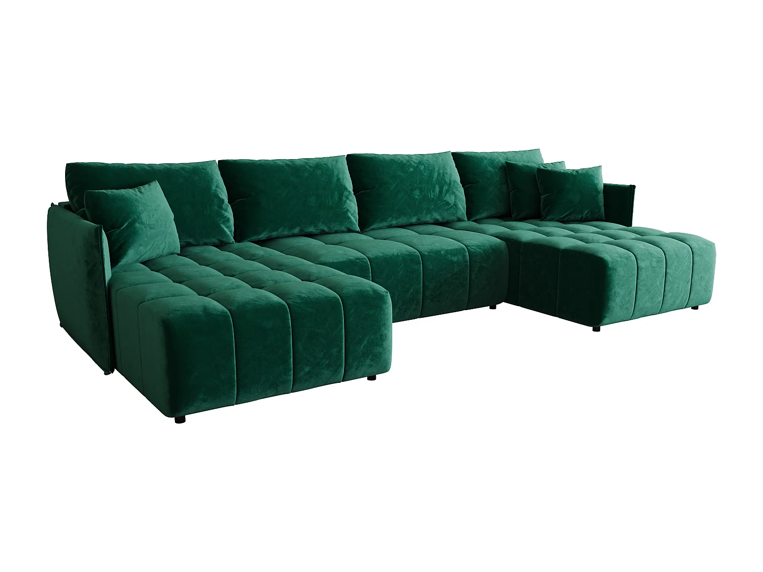 Canapé d'angle CHICAGO en U vert velours Monolith 37 - fonction couchage, coffre à literie