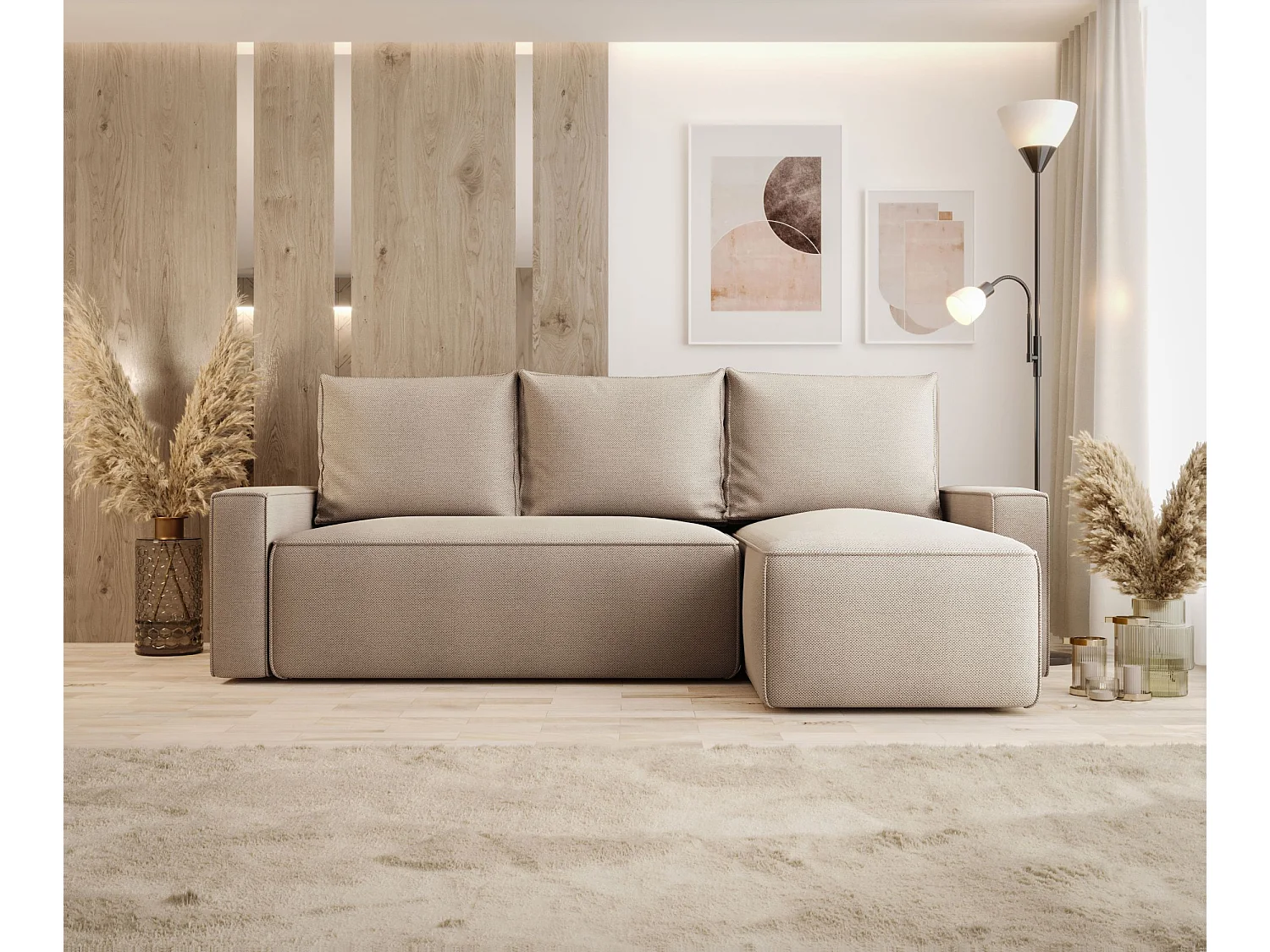 Canapé d'angle HAVANA droit Jasno Brazowy tricot Curio 15 - fonction couchage, coffre à literie