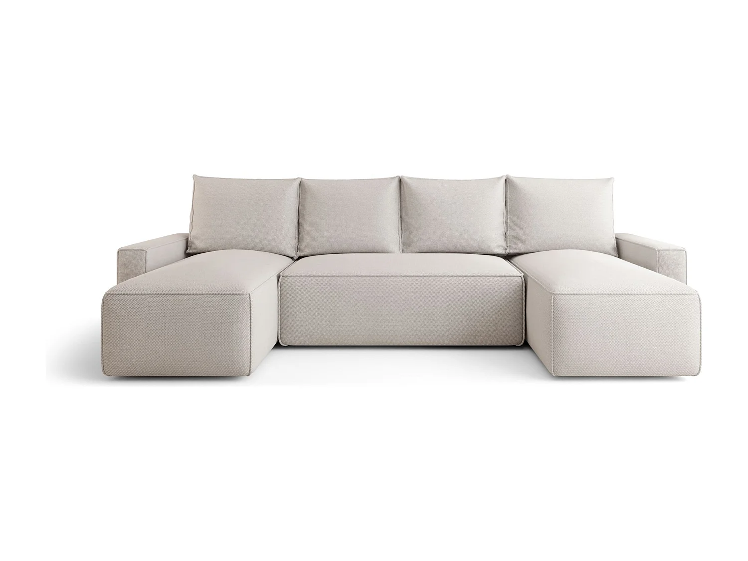 Canapé d'angle HAVANA en U beige clair tricot Curio 2 - fonction couchage, coffre à literie