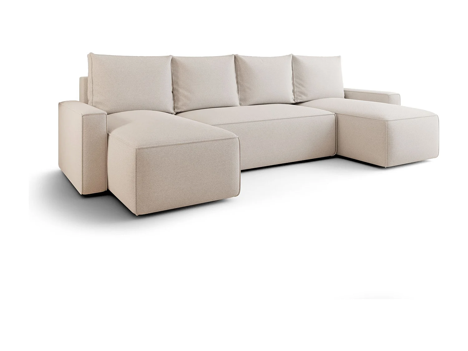 Canapé d'angle HAVANA en U beige clair tricot Curio 2 - fonction couchage, coffre à literie