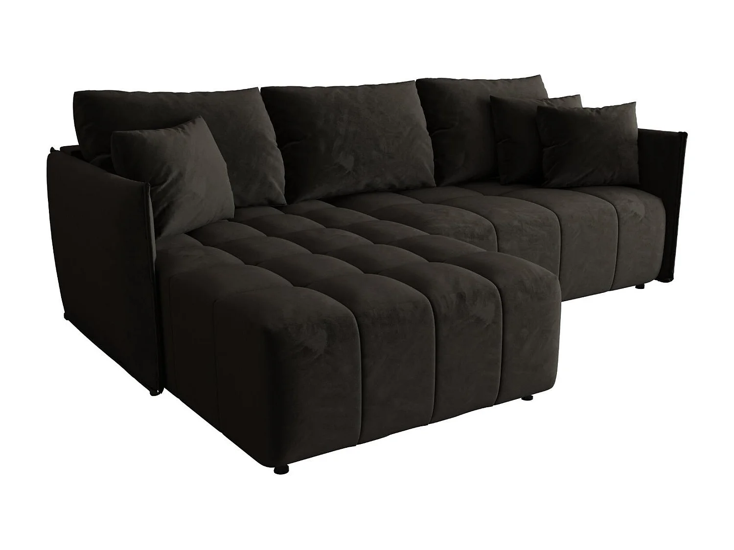 Canapé d'angle CHICAGO gauche graphite velours Monolith 95 - fonction couchage, coffre à literie