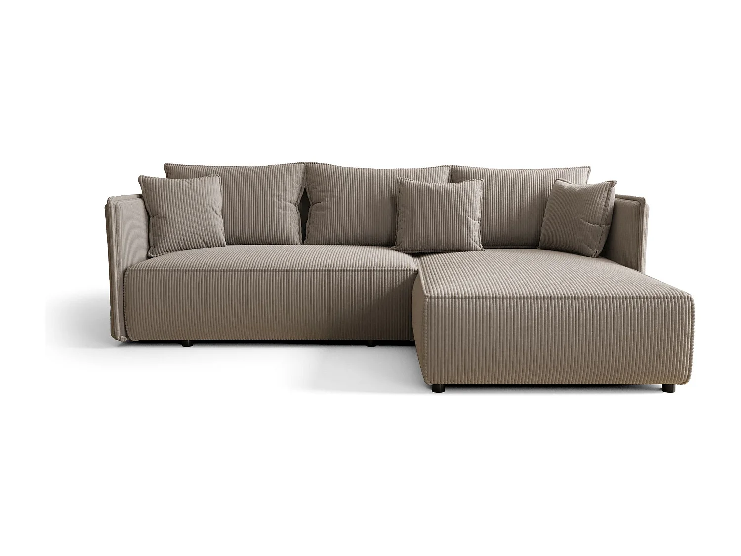 Canapé d'angle MILANO droit brun clair velours côtelé Poso 3 - fonction couchage, coffre à literie