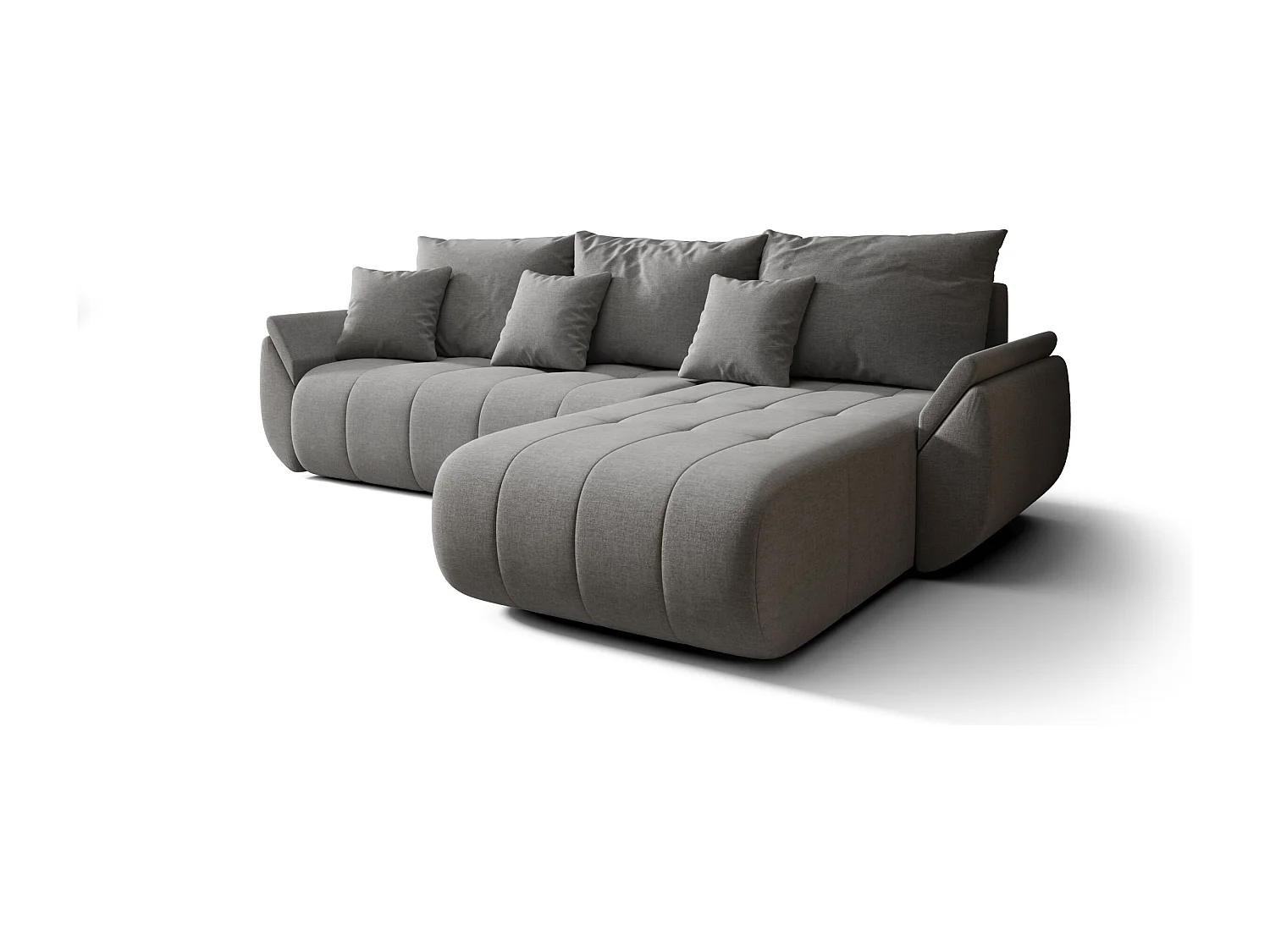 Canapé d'angle SYDNEY droit beige foncé tricot Wind 21 - fonction couchage, coffre à literie
