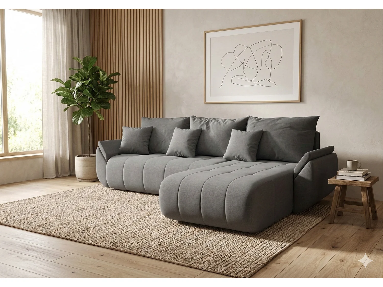 Canapé d’angle velours chenille convertible avec coffre NOVA-Marron foncé-angle droit